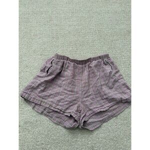 Brandy Melville Purple Green Plaid Pajama Shorts Elastic Waist Pockets Womens